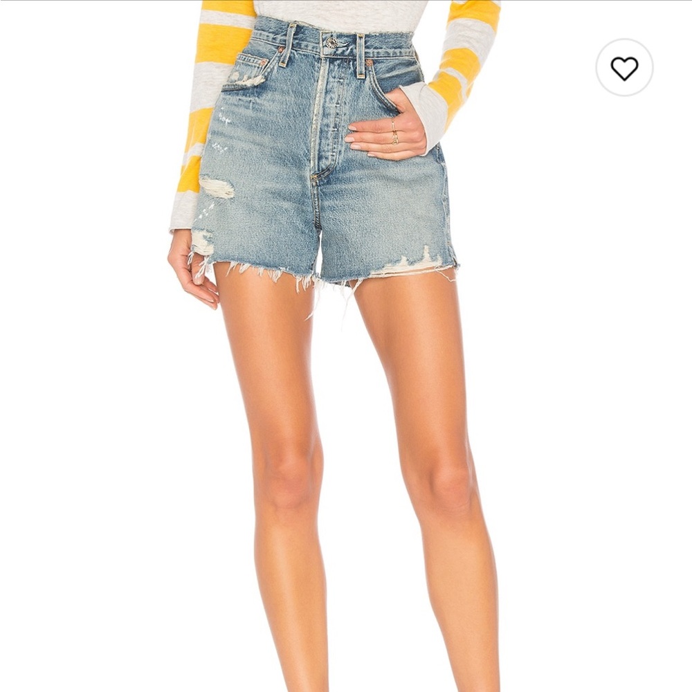 Agolde Dee Short - high rise distressed denim shorts, size 26